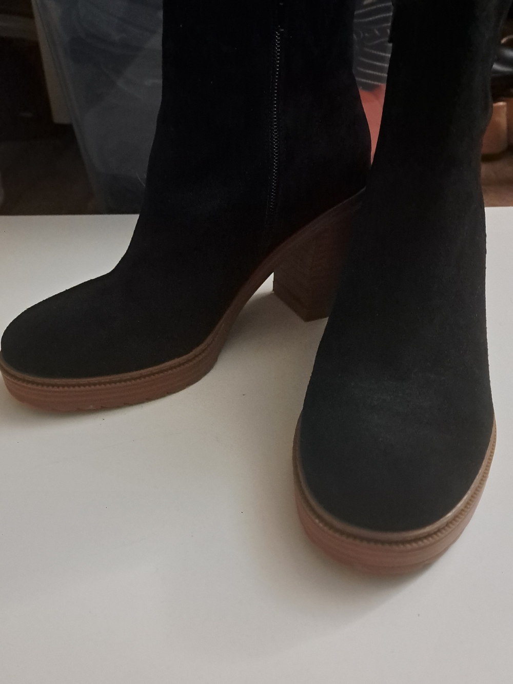 Crown Vintage Black Suede Platform Block Heel Ankle Boots